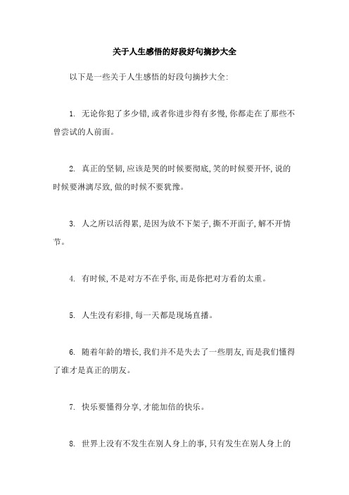 关于人生感悟的好段好句摘抄大全