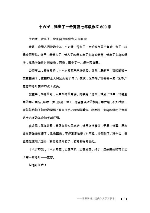 十六岁,我多了一份宽容七年级作文600字