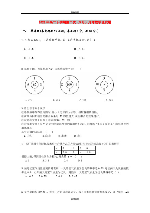 2021年高二下学期第二次(5月)月考数学理试题