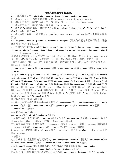 单数变复数变化规则