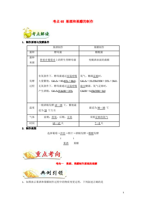 备战2025年高考生物考点一遍过考点68果酒和果醋的制作含解析