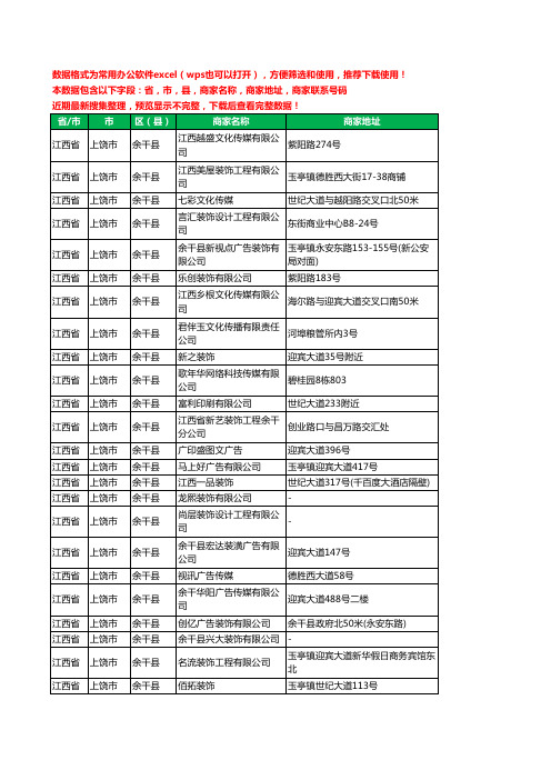 2020新版江西省上饶市余干县广告有限公司工商企业公司商家名录名单黄页联系电话号码地址大全40家