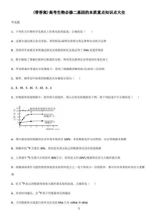 (带答案)高考生物必修二基因的本质重点知识点大全