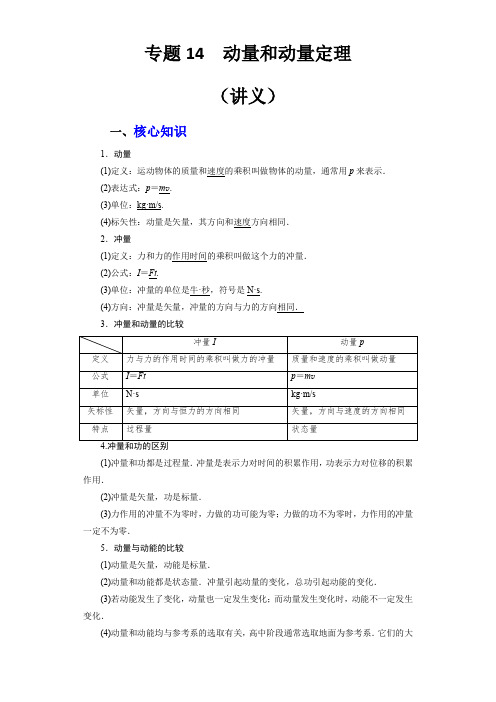 高三物理寒假讲义专题14  动量和动量定理(讲义)