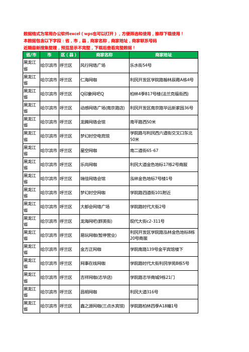 2020新版黑龙江省哈尔滨市呼兰区网吧工商企业公司商家名录名单黄页联系电话号码地址大全73家