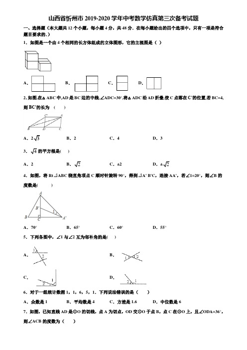 山西省忻州市2019-2020学年中考数学仿真第三次备考试题含解析