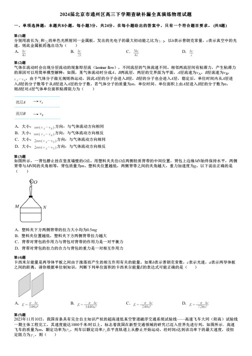 2024届北京市通州区高三下学期查缺补漏全真演练物理试题