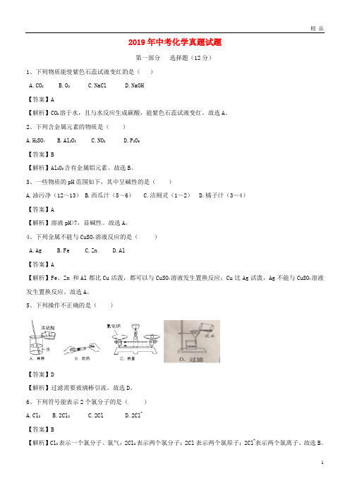 2019 年中考化学真题试题(含解析)