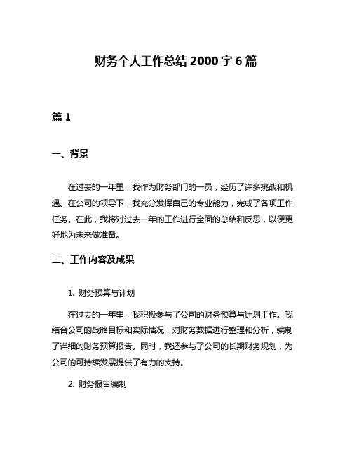 财务个人工作总结2000字6篇