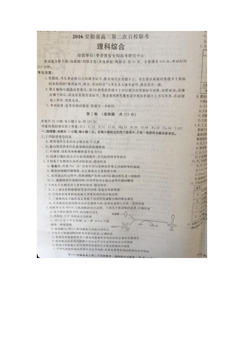 安徽省2016届高三下学期第二次百校联考理综试卷(扫描版)