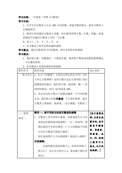 一年级下册数学教案-6.1   百数表  ▏沪教版  (1)