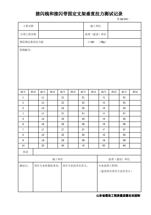 鲁DQ-032接闪线和接闪带固定支架垂直拉力测试记录