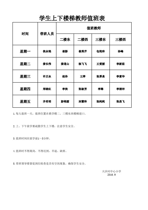 楼道教师值班表