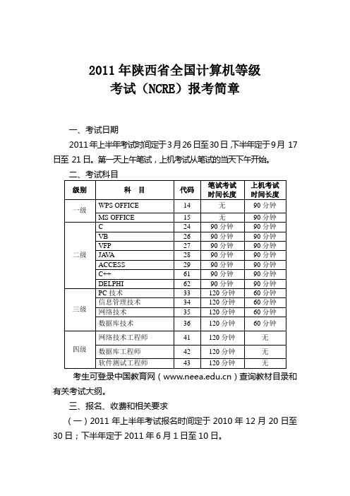 2011年陕西省全国计算机等级