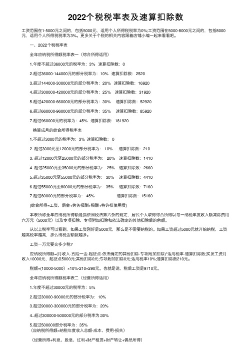 2022个税税率表及速算扣除数