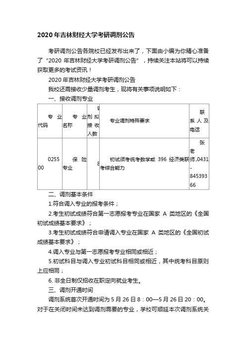 2020年吉林财经大学考研调剂公告