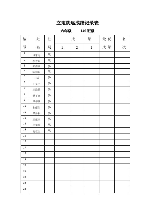 立定跳远成绩记录表