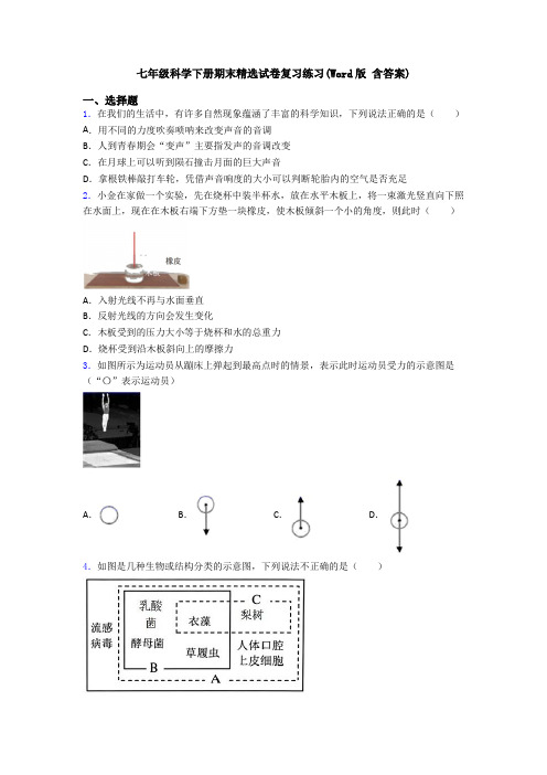 七年级科学下册期末精选试卷复习练习(Word版 含答案)