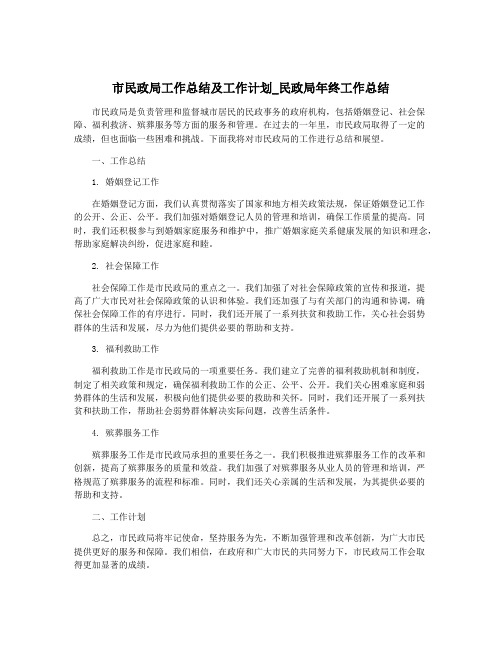 市民政局工作总结及工作计划_民政局年终工作总结