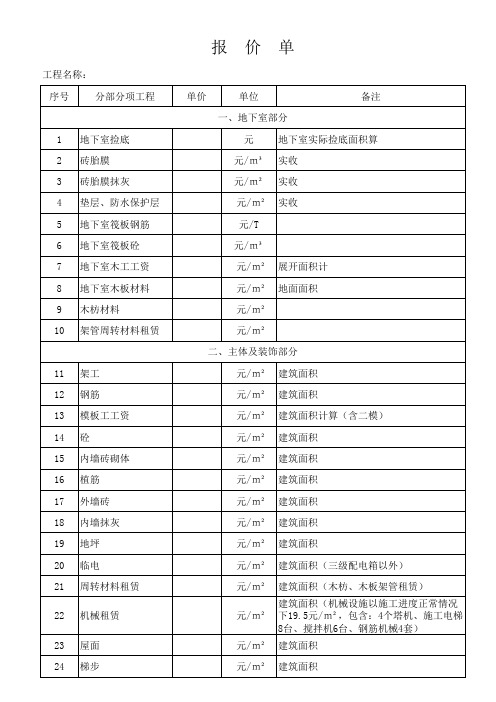 劳务公司报价格式表