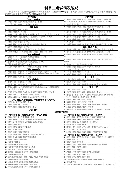 考官科目三评判标准