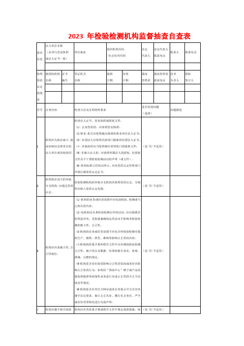 2023 年检验检测机构监督抽查自查表