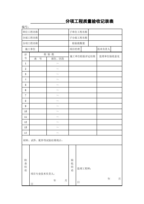 桥梁工程分项工程质量验收记录表