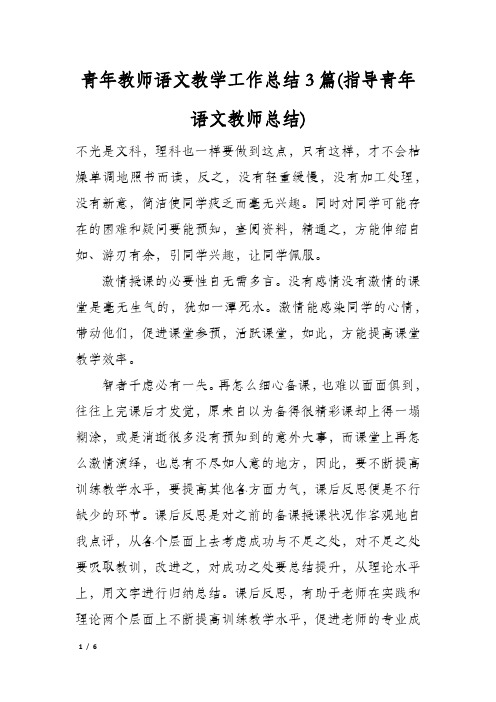 青年教师语文教学工作总结3篇(指导青年语文教师总结)