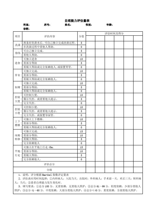 生活自理能力评估量表实用文档