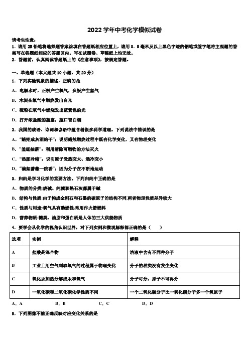 2022年江苏省镇江市镇江中学中考化学模拟精编试卷(含解析)