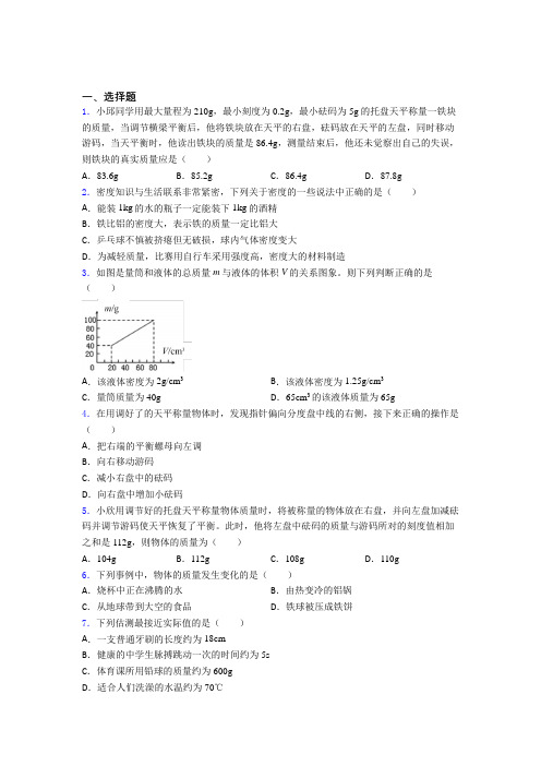 邵阳市初中物理八年级上册第六章《质量与密度》检测卷(答案解析)