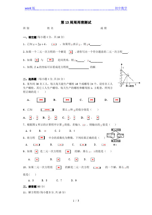 北师大版数学八年级上册-13周周周清(二元一次方程组)