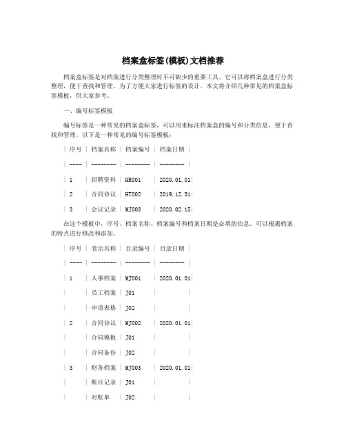 档案盒标签(模板)文档推荐