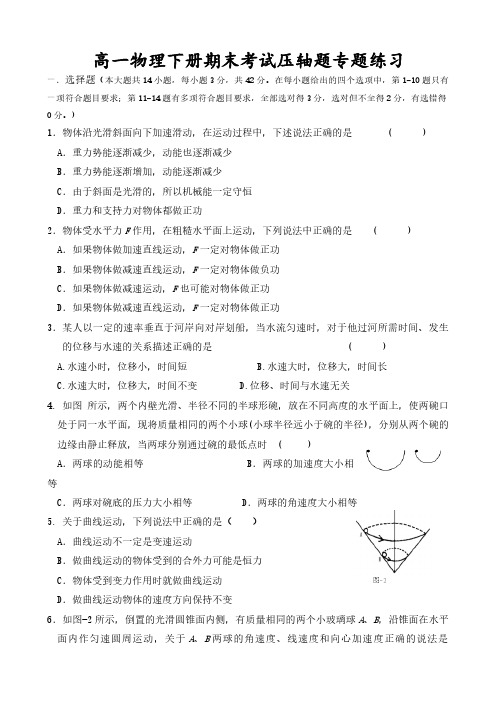 高一物理下册期末考试压轴题专题练习