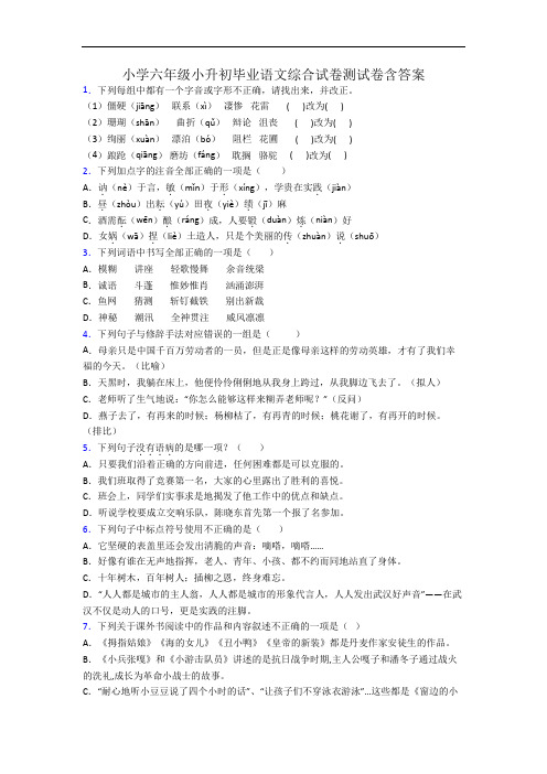 小学六年级小升初毕业语文综合试卷测试卷含答案