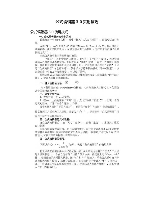 公式编辑器3.0实用技巧