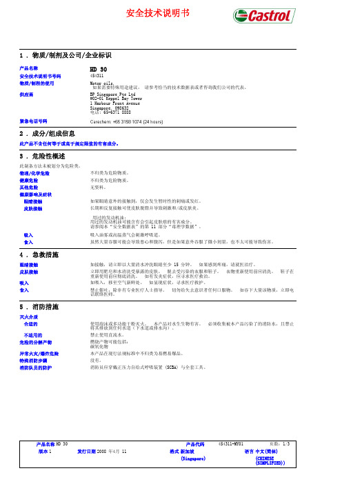 BP Singapore Pte Ltd HD 30 Motor Oil Safety Data S