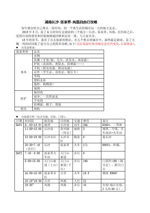 湖南长沙-张家界-凤凰自由行攻略