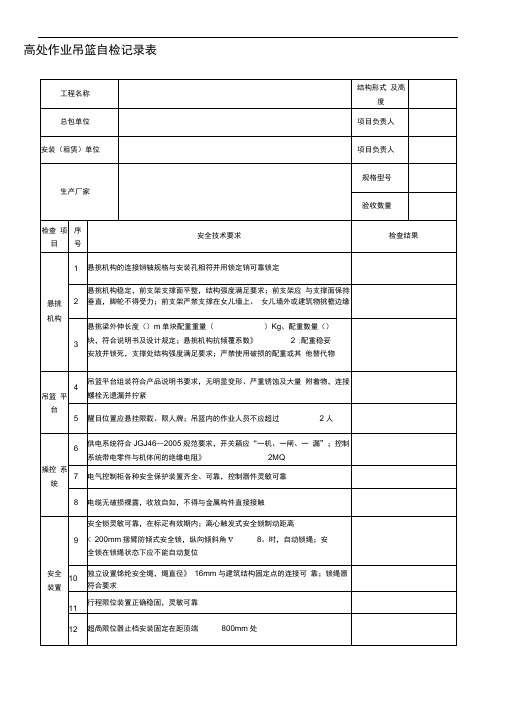 高处作业吊篮自检记录表