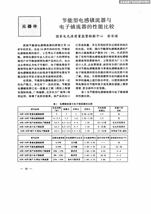 节能型电感镇流器与电子镇流器的性能比较