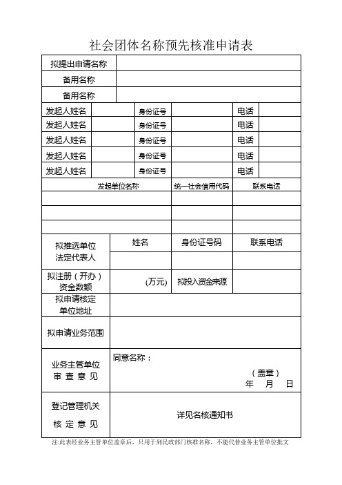 名称预先核准申请表