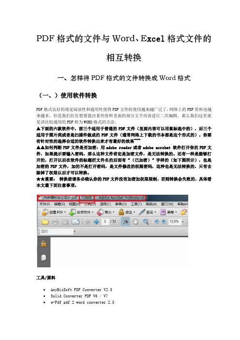 PDF格式的文件与Word、Excel格式文件的相互转换