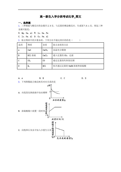 高一新生入学分班考试化学_图文