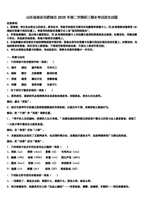 山东省泰安市肥城市2025年第二学期初三期末考试语文试题含解析