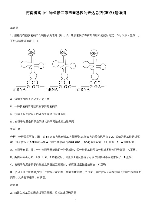 河南省高中生物必修二第四章基因的表达总结(重点)超详细