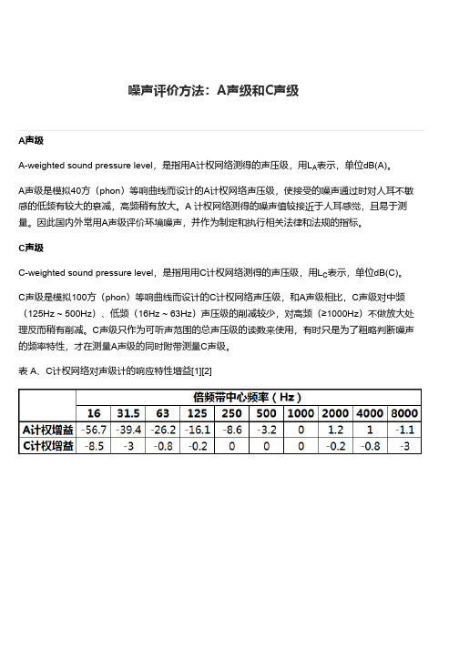 噪声评价方法：A声级和C声级