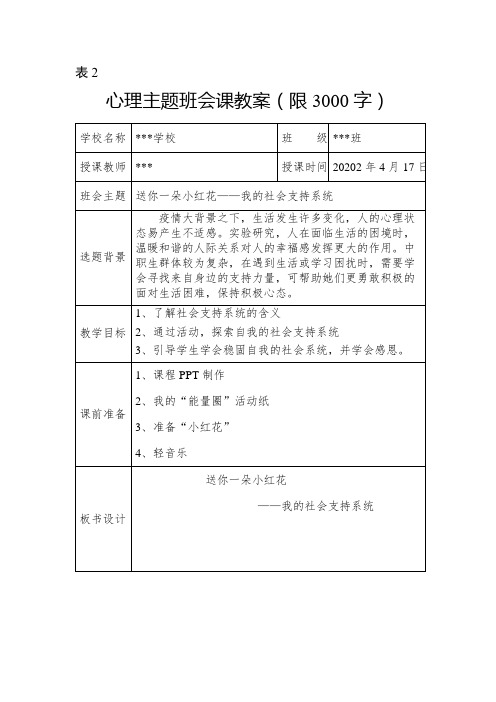 心理主题班会设计：送你一朵小红花 我的社会支持系统