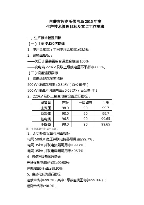 2013年生产技术管理目标及专业重点工作(讨论稿)