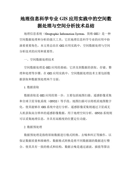 地理信息科学专业GIS应用实践中的空间数据处理与空间分析技术总结