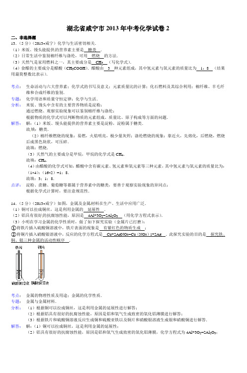 湖北省咸宁市2013年中考化学试卷2